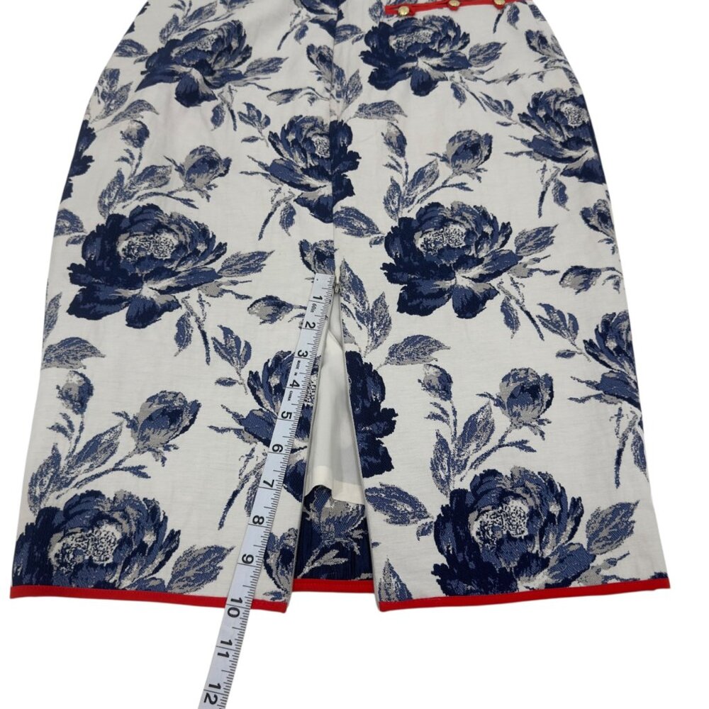 Eva Mendes Floral Blazer SZ 6 & Pencil Skirt SZ 0 Suit Set Off White/Blue/ Lined - Picture 15 of 16